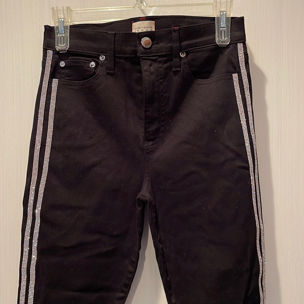 NEW Alice & Olivia Black Jeans Crystal Stripes Size 26